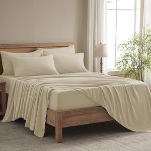 King Size Sheets Set - 6 Piece Luxuriously Soft & Cooling Sheets King Size - Ultra Soft 16" Deep Pocket King Sheet Set - Fitted Sheet & Pillowcase Sets (King Beige)