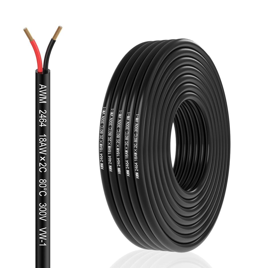 22 Gauge 2 Conductor Electrical Wire 22AWG Electrical Wire Stranded PVC Cord Oxygen-Free Copper Cable 65.6FT/20M Flexible Low Voltage LED Cable for LED Strips Lamps Lighting Automotive