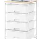 SYKIARIOL Utility Cart with 4 Drawers, Multipurpose Rolling Storage Cart with 4 Drawers and 2 Lockable Wheels, 4-Tier Rolling Storage Cart Organizer for Home Office Dorm, Bright White