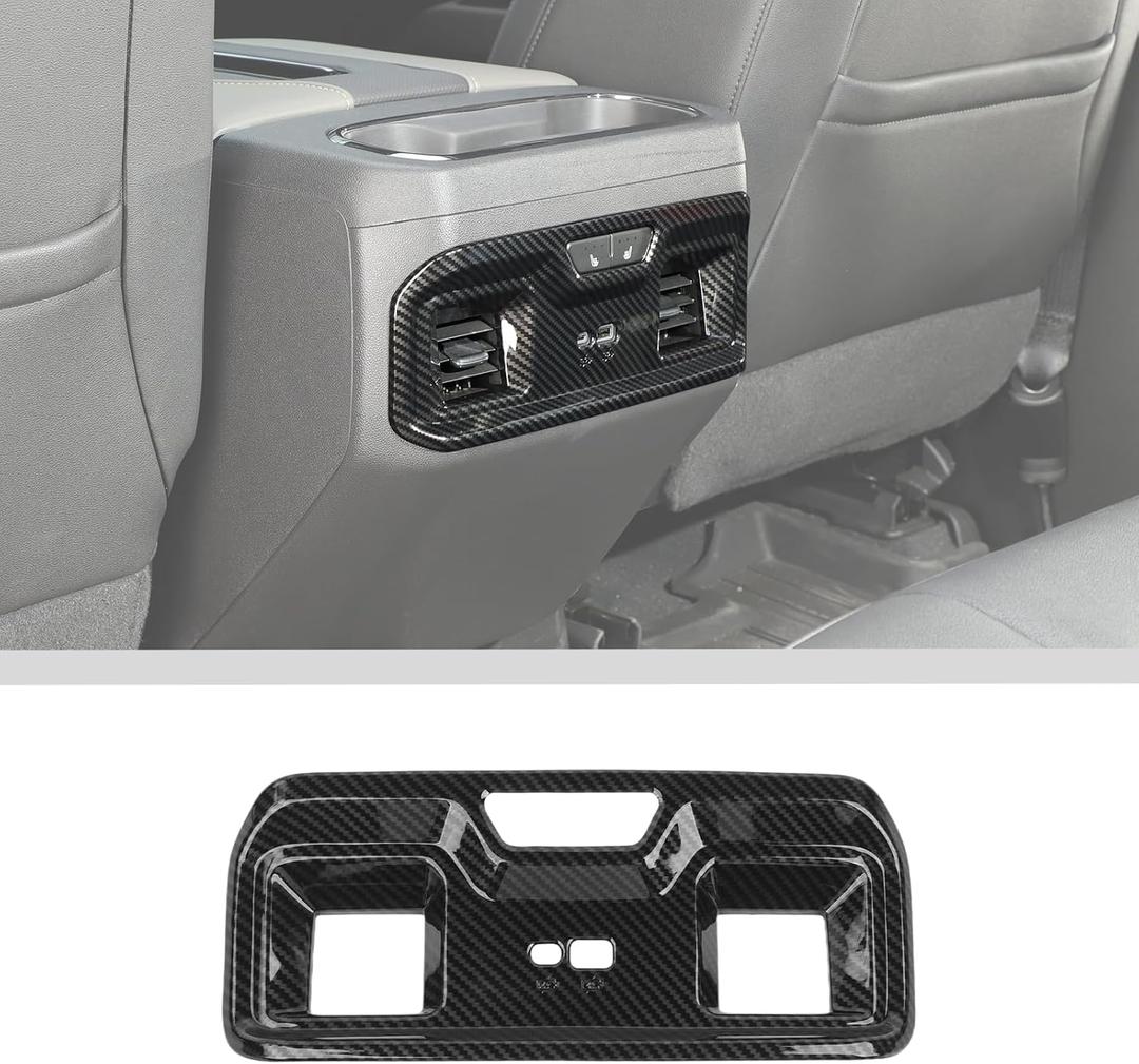 JWWY Rear Air Conditioning HVAC Climate Control Vent Panel Air Outlet Panel Cover Trim Fit for 2022-2024+Chevy Silverado GMC Sierra Interior Accessories ABS Carbon Fiber