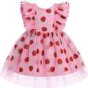IMEKIS Toddler Girl Birthday Dress Sparkly Strawberry Tulle Party Ruffle Sleeve Dresses Cake Smash Photo Shoot 1-8T (5-6 Years)