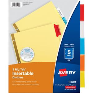 14 x Avery Binder Dividers - 5-Tab Insertable Multicolor Big Tabs for Binders, 1 Set of Dividers (11109)