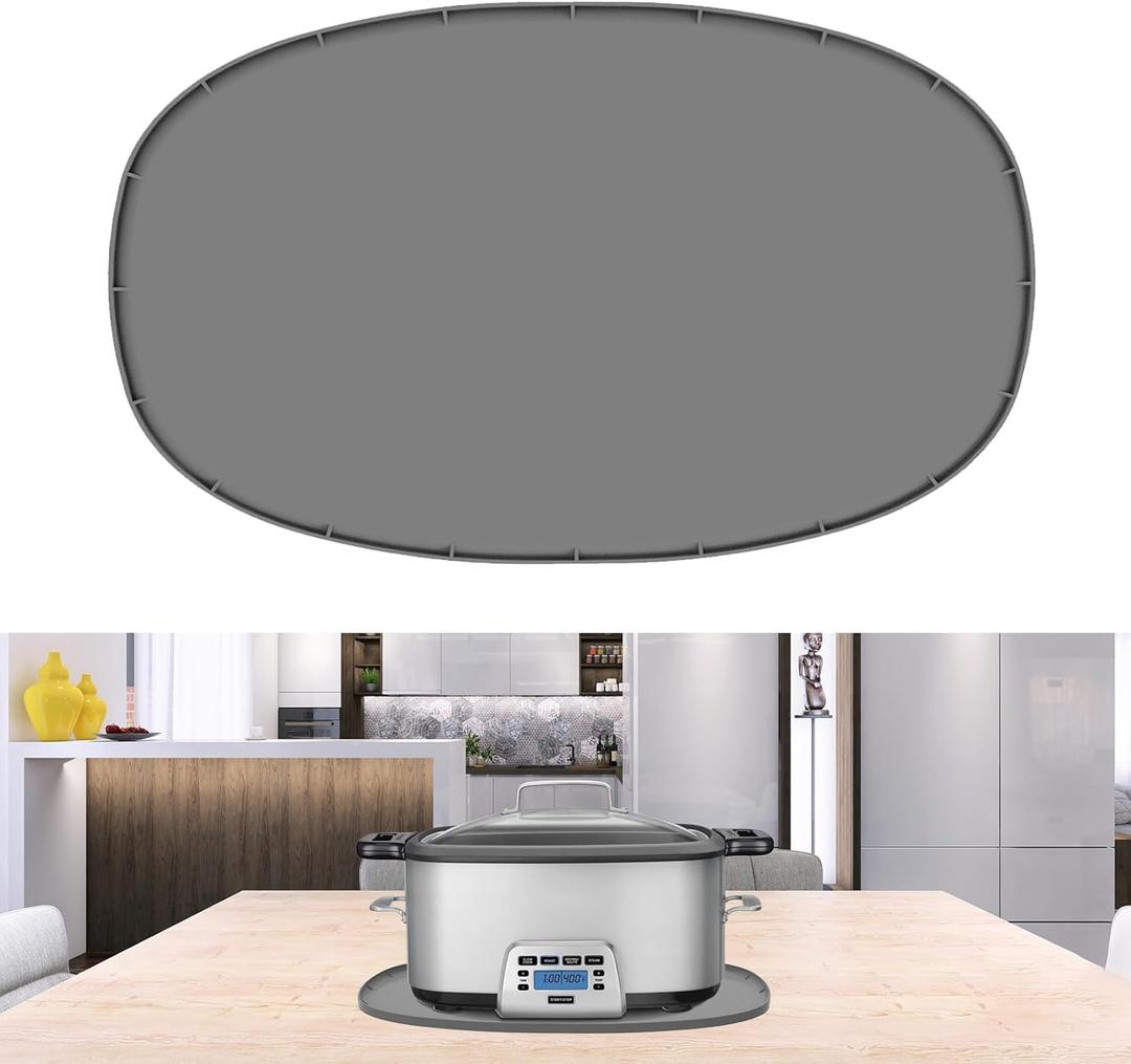 Heat Resistant Mat for 6-8 Quart Slow Cooker, Kitchen Heat Resistant Silicone TrivetOval Thickened Silicone Non Slip Heat Resistant Mat