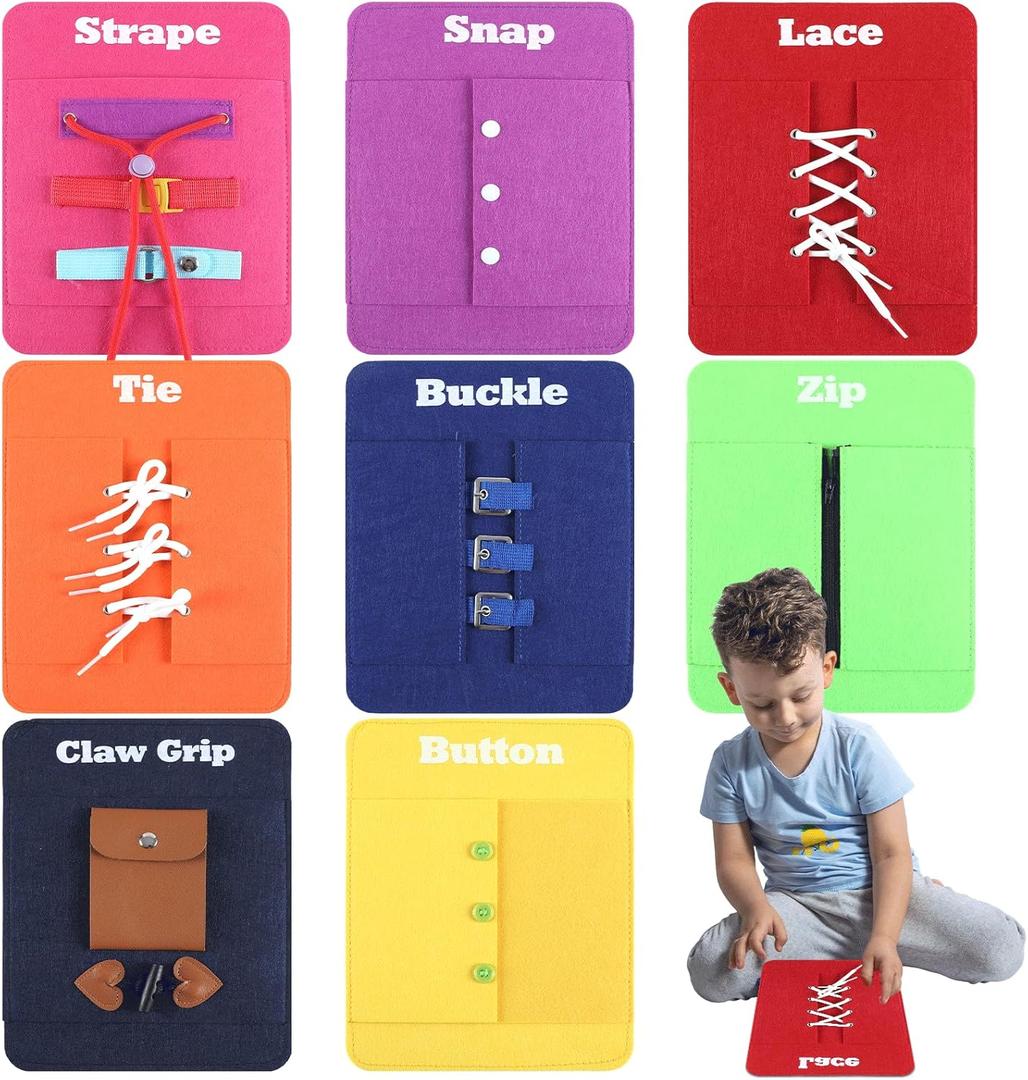 Toddlers Montessori Busy Board for Kids Early Learning Basic Life Busy Board - Fine Motor Skill Toys - Zip, Snap, Button, Buckle, Lace, Tie, Strape and Claw Grip Practice Teacher Preschool Classroom