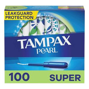 Tampax Pearl Tampons Super Absorbency, with Leakguard Braid, Unscented, Unscented, 50 Count (Pack of 2), S