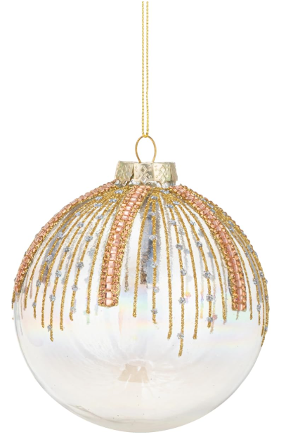 DEMDACO Decorative Holiday Hanging Christmas Tree Ornament 4 Inch Glass Sparkly Pink and Gold Ball Assorted 