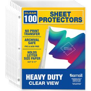 Samsill Heavy Duty Sheet Protectors for 3 Ring Binders, 8.5 x 11 Clear Page Protectors, Plastic Sleeves & Report Covers, Acid Free Archival Safe Document Protectors (100 Pack)