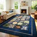 Large Area Rug 7x10, Floral Geometry Rugs for Living Room, Non Slip Low Pile Print Rug Indoor Carpet Bedroom Office Dining Kids Room Playroom Apartment Home Decor (Navy Blue, 7x10ft)