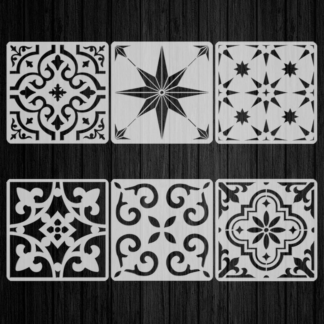 6Pcs Floor Stencil Tile Stencil, 12x12 Inch Tile Stencils Floor Stencils Furniture Wall Garden Patio Bathroom Decor DIY Reusable