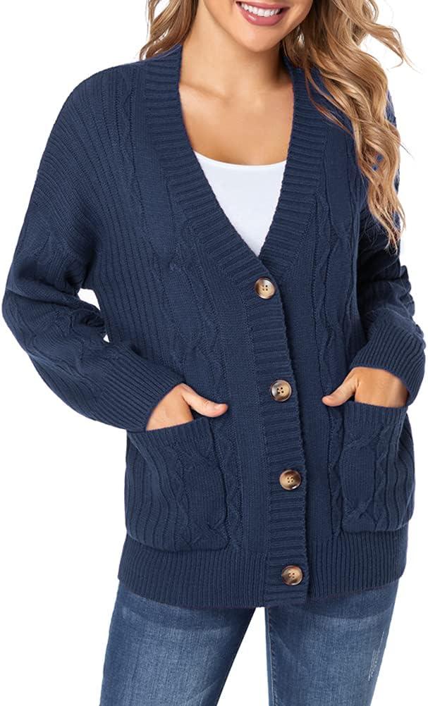 Fuinloth Women's Cardigan Sweater, Oversized Chunky Knit Button Closure with Pockets (XS)