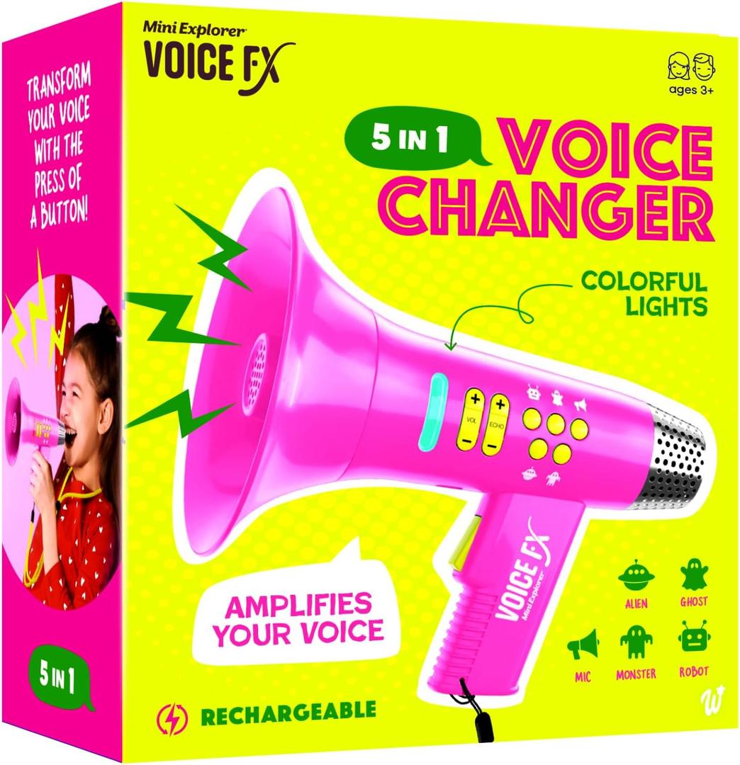 Mini Explorer Voice Changer for Kids for Kids - Voice Changing Device for Boys & Girls Ages 3-8+ Olds Birthday Gifts for 3, 4, 5, 7, 8 Year Old Boy - Toys Gift Ideas for Kid, Toddler (Pink)