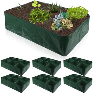 Gerrii 6 Pack 35 Gallon Fabric Raised Garden Beds Rectangle Garden Planting Bed with 6 Divided Grids Drainage Holes 4 Pcs Warehouse Gloves for Vegetables Flowers Tomatoes Herb(Polypropylene, Cotton)