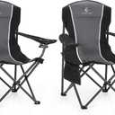 ALPHA CAMP Oversized Camping Folding Chair - Heavy Duty Steel Frame Support 350 LBS, Collapsible Padded Arm With Cup Holder, Quad Lumbar Back, Portable for Outdoor/Indoor (Black Grey-2pc)