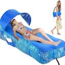 RZM Inflatable Lounger Air Sofa with Sunshade - Portable Waterproof Outdoor Couch for Camping, Beach, Hiking & Music Festivals - Quick Setup Lightweight Furniture w/Carry Bag (Clear Blue) (Blue)