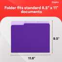 Staples File Folders, Letter Size, 1/3‑Cut Tabs, Purple, Durable 10.5‑Point Paper Stock, 100/Pack