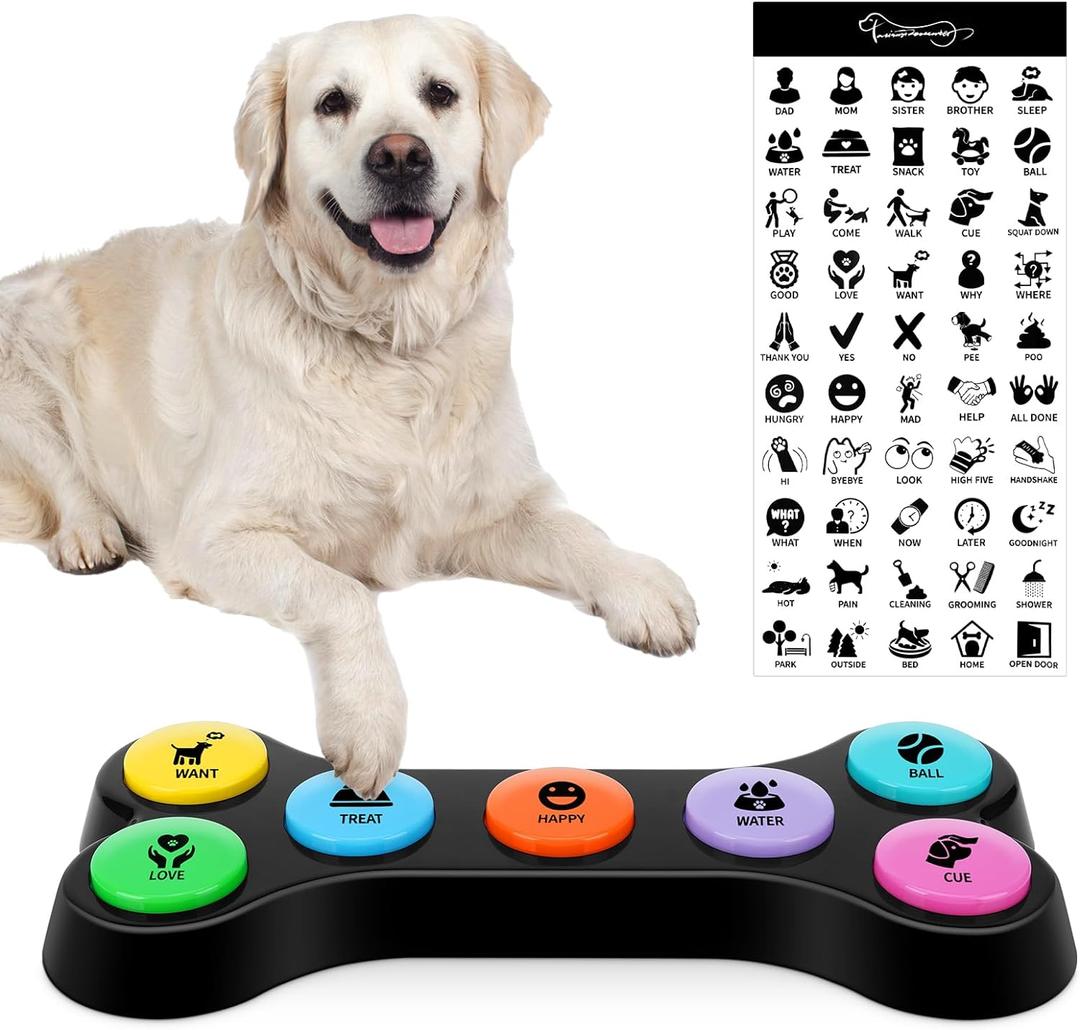 Dog Recordable Training Buttons, Set of 7 Colors, Dog Buttons for Communication, Dog Speech Training Buzzers, Loud Clear Already Recorded Words, Adjustable Volume