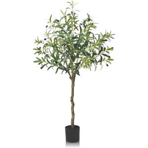 Artificial Olive Tree 4ft  Lifelike Indoor Faux Plant with One-Piece Branches, Realistic Leaves and Fruit, Evergreen, No Maintenance, for Home or Office Dcor