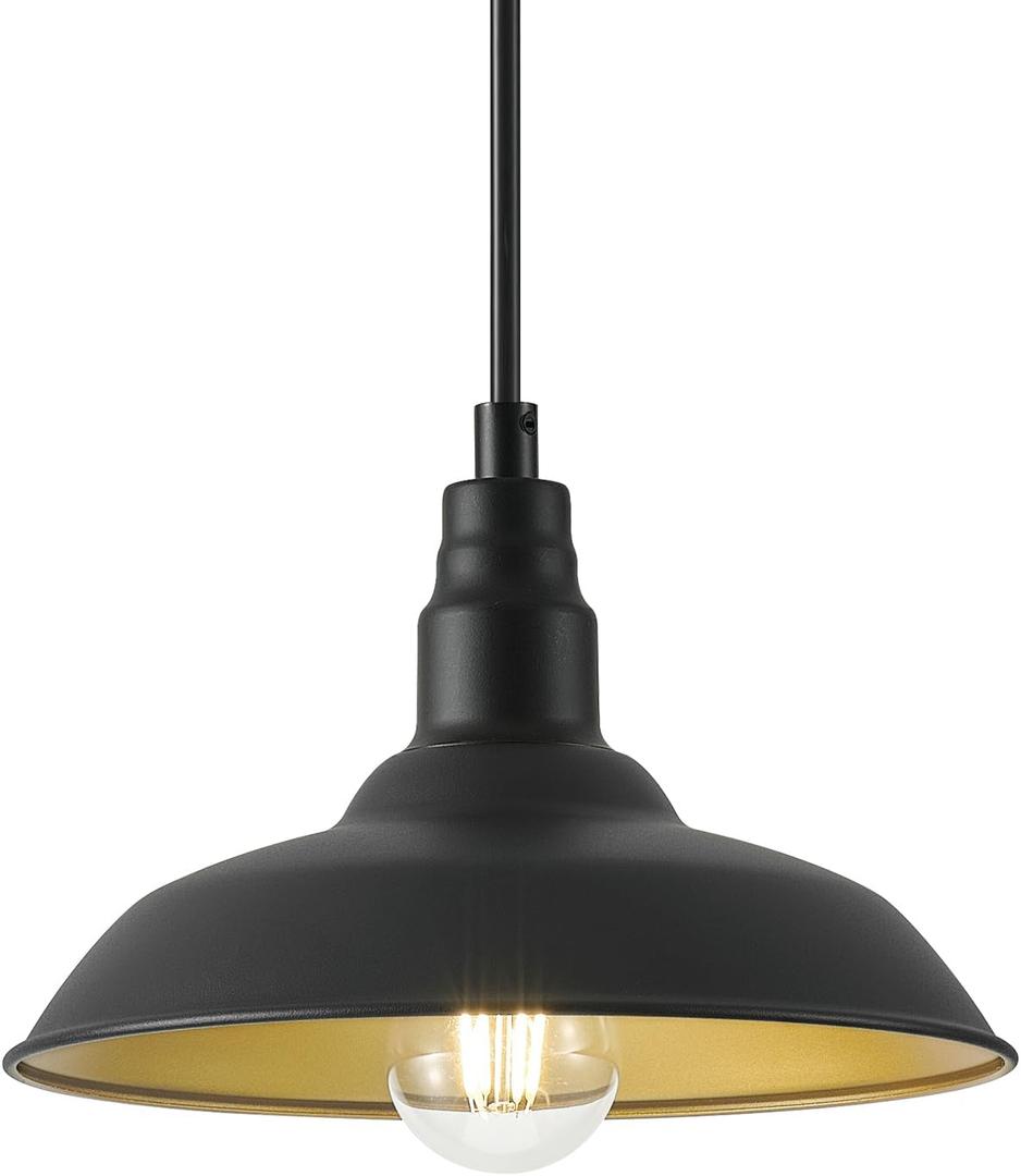 Farmhouse Pendant Lights with 10 Inch Dome, Barn Style Ceiling Mounted Light Fixture for Kitchen, Dinning Room, Black Hanging Lighting for Indoor and Outdoor Use, Height Adjustable