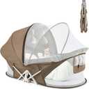 Portable Baby Bassinet for Baby Travel, Baby Cribs Travel Pod for Outdoors Baby Lounger Infant Travel Bed with Mosquito Net and Sunshade Canopy, Lightweight Washable (Brown)