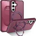 BENTOBEN for Samsung Galaxy S24 Magnetic Case, Phone Case for Galaxy S25, [Compatible with MagSafe] Rotatable Kickstand Ring Holder Design Shockproof Bumper Girls Women Men Protective Cover, Burgundy And Case For S21