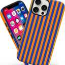 Magnetic for iPhone 15 Pro Max Case Cute Dopamine Stripes Phone Case, Shockproof Slim TPU and Hard PC Protective Phone Cover Compatible with MagSafe Designed for Women Girls, Coral Orange&Blue