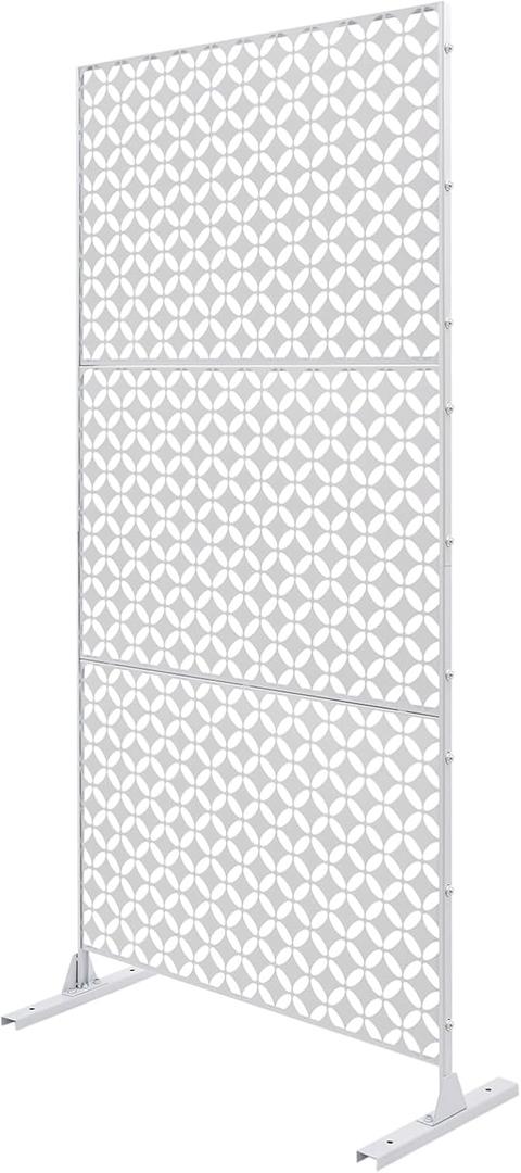KONGKUNI Outdoor Privacy Screen, 3 ft W x 6 ft H Metal Decoative Privacy Screen Panel Freestanding, Privacy Fence Panels for Outside Patio Garden Backyard (White, Coin)