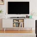 55 inch Fluted TV Stand with Storage, Mid Century Modern Entertainment Center with Adjustable Shelf, TV Table Stand up to 65 Inches TVs for Living Room, Bedroom, White
