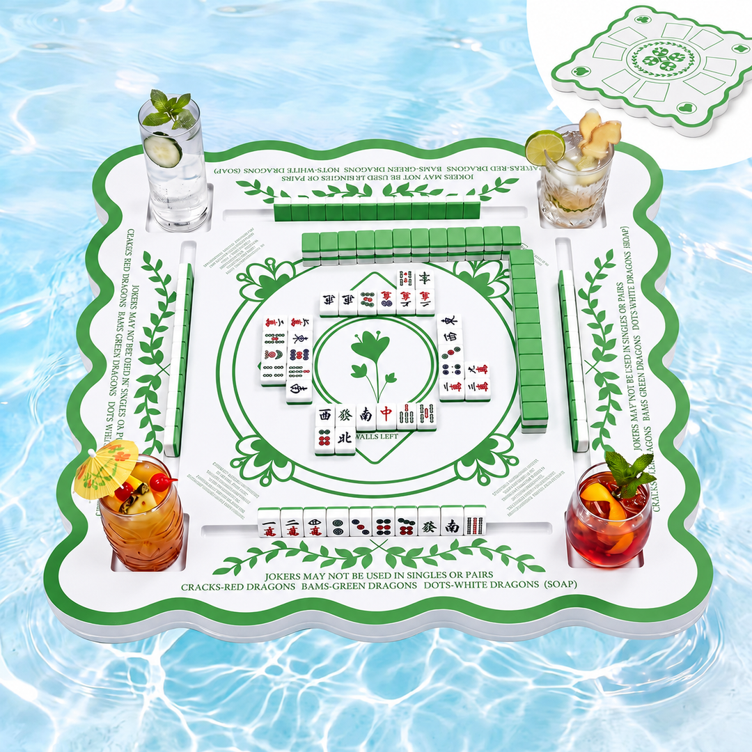 Junkin Floating Mahjong Table Mat for Pool Scalloped Double Sided Waterproof Game Tray for Poker Cards Dominoes EVA Mahjong Table Poker Float Board Water Game Tables for Hot Tub Beach Party (Classic), 31.5 x 31.5 inches