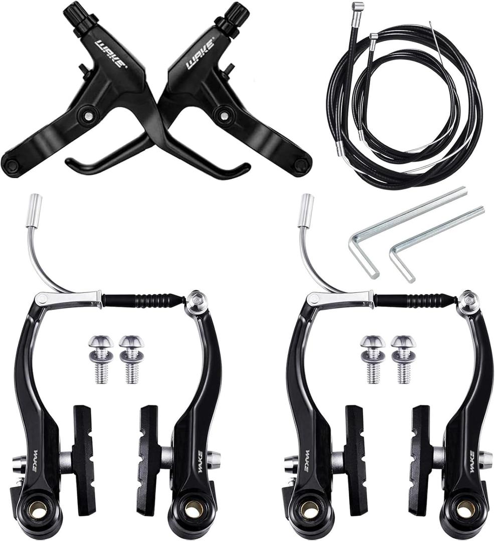 OSAGIE Bicycle Brake Set Complete Universal V-Brake Bicycle Brake Front & Rear MTB Brakes, Inner Outer Brake Ropes & Brake Lever Kit for Most Mountain Bike, Road Bike, MTB, BMX (Black)