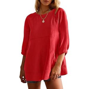 Tankaneo Womens 3/4 Sleeve Tunic Tops Casual Summer Peplum Flowy Oversized Babydoll Blouse Shirts, L