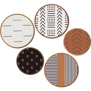 Yulejo 5 Pcs Aztec Wall Decor Vintage Boho Farmhouse Round Wall Art Western Wood Geometric Hanging Sign for Home Kitchen Bathroom Bedroom Living Room Mexican Wall Decor