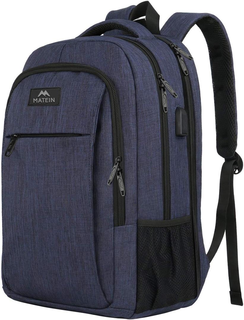 MATEIN Large College Backpack, Sturdy Computer Backpack with USB Charging Port Fits 17 inch Notebook, Carryon Luggage Travel Laptop Bag for Business Men and Women Christmas New Year Gift, Blue