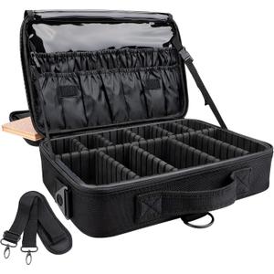 JOURMON Travel Makeup Train Case,Large Capacity Cosmetic Bags for Women,Portable Makeup Bag Organizer with Adjustable Dividers & Shoulder Strap (Medium, Black)