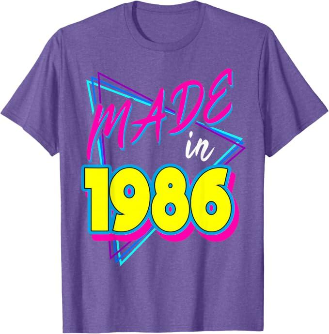Made in 1986 35th Birthday Retro 35 Years Old 80s Vintage T-Shirt, L