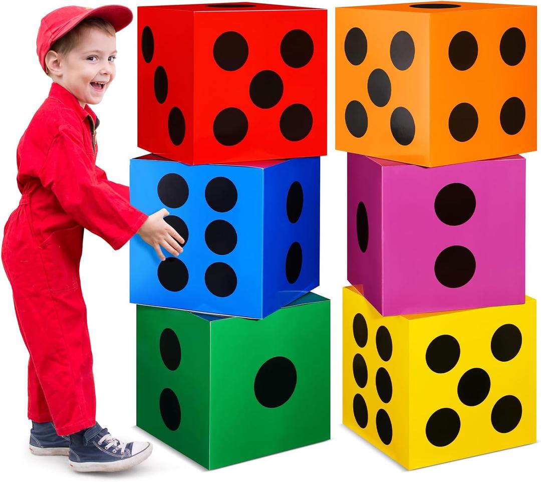 Zhanmai 6 Pcs Large Dice Favor Boxes 11.8 x 11.8 x 11.8 Inch Big Colorful Paper Dice Goodie Boxes Game Night Las Vegas Casino Theme Party Decoration for Adult Kid Birthday Supplies Craft Activity