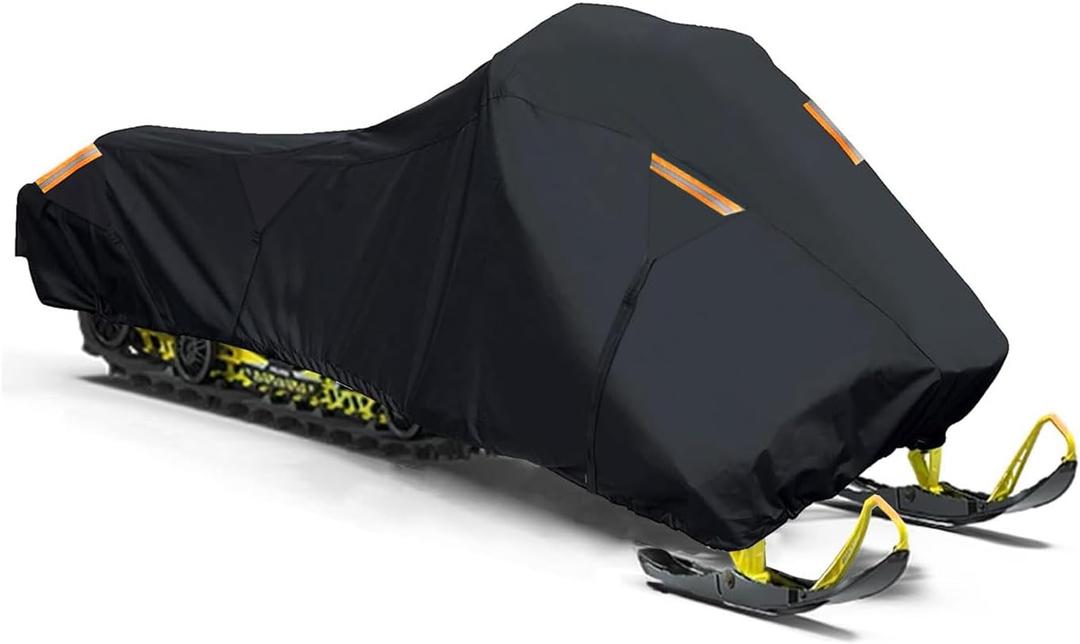 Snowmobile Cover Heavy Duty 420D Oxford Universal Trailerable Snowmobile Storage Cover, Compatible with P-olaris Ski-Doo A-rctic Cat Y-amaha L-ynx C-amso C-FMOTO (Black, 115" L x 51" W x 48" H)