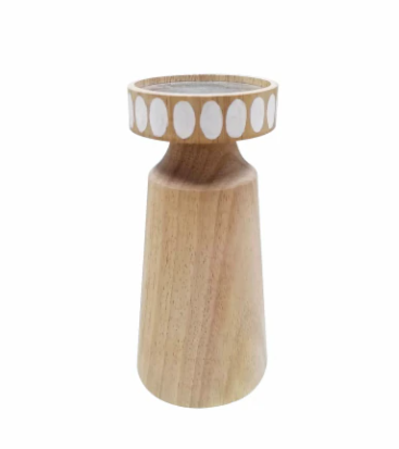 4pcs Wooden Candle Holders with White Designe