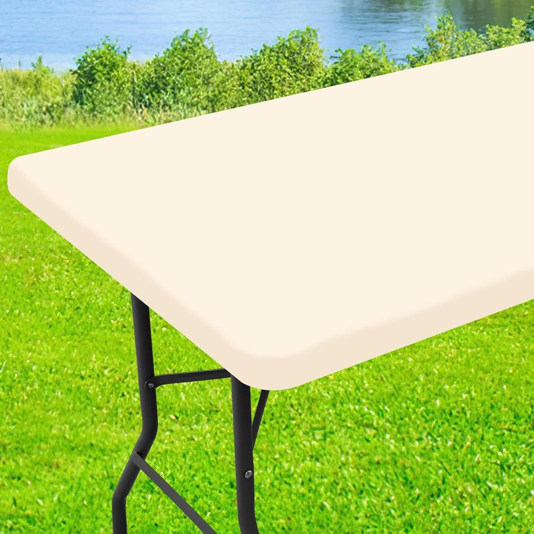 Spandex 6 Foot Rectangle Table Cloth, Elastic Fitted Tablecloths for Picnic, Stretch Washable Patio Table Cover for Outdoor, Camping, Banquet and Parties (Champagne, 30"x72")