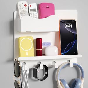 Floating Shelves for Bedside Shelf Accessories Organizer, Wall Mount Self Stick On, Cute Room Decor Aesthetic, Girls Room Decor, Cool Stuff for Bedroom Storage and Organization White, 9.5 x 1.7 x 9 inches