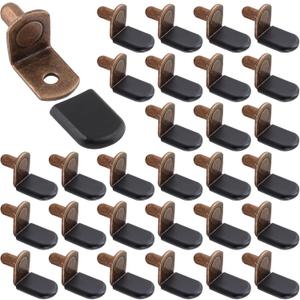 Biaungdo 30 Pcs Shelf Support Pegs, 1/4 Inch L-Shaped Clips with Rubber Sleeve, Cabinet Shelf Pegs for Bookshelves Glass Corner Shelf Cabinet Furniture, Antique Bronze