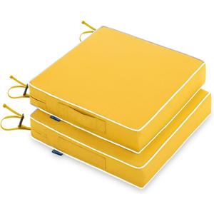 MIULEE 24 x 24 x 4 Outdoor Chair Cushions,Waterproof Seat Cushions with Adjustable Straps,Set of 2 Patio Chair Cushions for Patio Furniture Garden,Yellow (24 x 24 x 4 Inch)