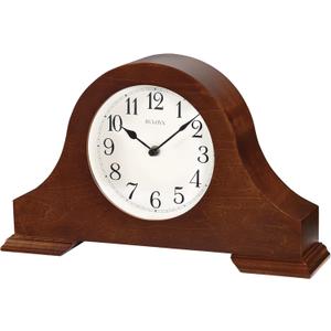 Bulova B1931 Sturbridge Brown Cherry Hardwood Tambour Shape Decorative Mantel and Table Top Clock with Cream Dial and Metal Spade Hands