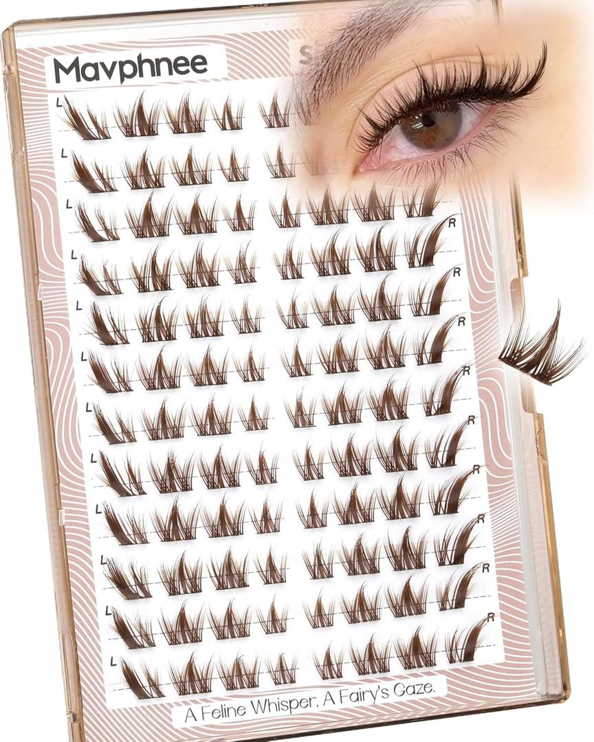 Cat Eye Lash Clusters Brown Eyelash Clusters Fox Eye Individual Lashes Extensions Spiky Cluster Eyelash Extensions Fairy Cluster Lashes Fluffy Anime DIY Lash Pack Pestaas Postizas (CC Curl, 96Pcs)