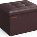 SONGMICS Small Folding Storage Ottoman, Foot Rest Stool, Cube Footrest, Synthetic Leather, 12.2 x 16.1 x 12.2 Inches, 286 lb Capacity, for Living Room, Bedroom, Dorm, Chestnut Brown ULSF100K02