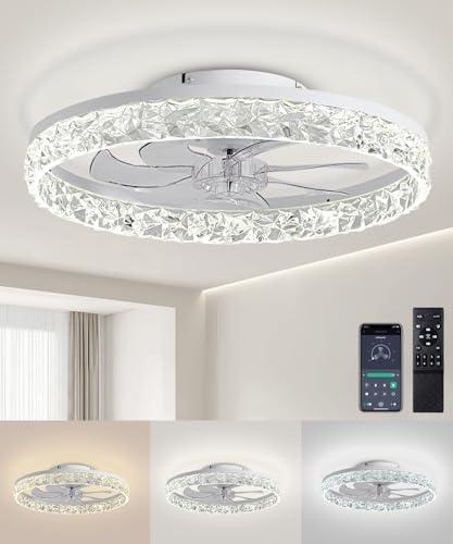 AQUBT Ceiling Fans with Lights and Remote, 19.7" Low Profile Ceiling Fan with Light, 3000-6500K Dimmable，Stepless Color Temperature Change and 6 Speeds for Bedroom, Kids Room and Living Room (White)