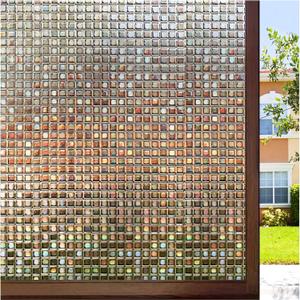 rabbitgoo Window Privacy Film Stained Glass Window Film, Mosaic Rainbow Decorative Glass Cling, Removable Static Cling Tint, Non-Adhesive Privacy Covering for Home, Brown, 35.4 x 118.1 inches