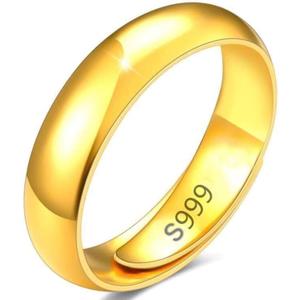24K Yellow Gold Couples Rings 4mm 5mm Tungsten Wedding Band Adjustable Ring for Men Women Gold Domed High Polish Comfort Open Ring Couples Gifts for Men 5mm