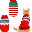 ShuRung 2PCS Puppy Christmas Sweater Cat Turtleneck Knitwear Xmas Elf Outfits Dog Warm Clothes Sweater for Kitties Puppies L