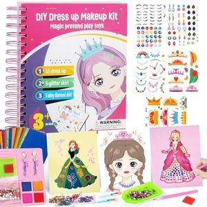 Tudaymol 4-in-1 Art & Craft Activity – DIY Dress Up Stickers, Makeup Kit, Foil & Gems Art, Creative Princess Fun, Costume Ideas & Accessories, Travel Toy, Gifts for Girls Ages 4-8-12Pafk of 2