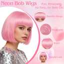 2 x MEEZY 2 Pcs Colorful Bob Wigs with Bangs Black Pink for Women, Neon Fun Wig Short Bob Hair with Heart Sunglasses Hair Cap for Halloween Costume Cosplay Photography Birthday Bachelorette Party Carnival